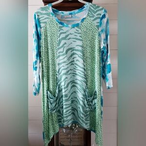 Logo Tunic Top, Size M, Not Used, Green And Aqua